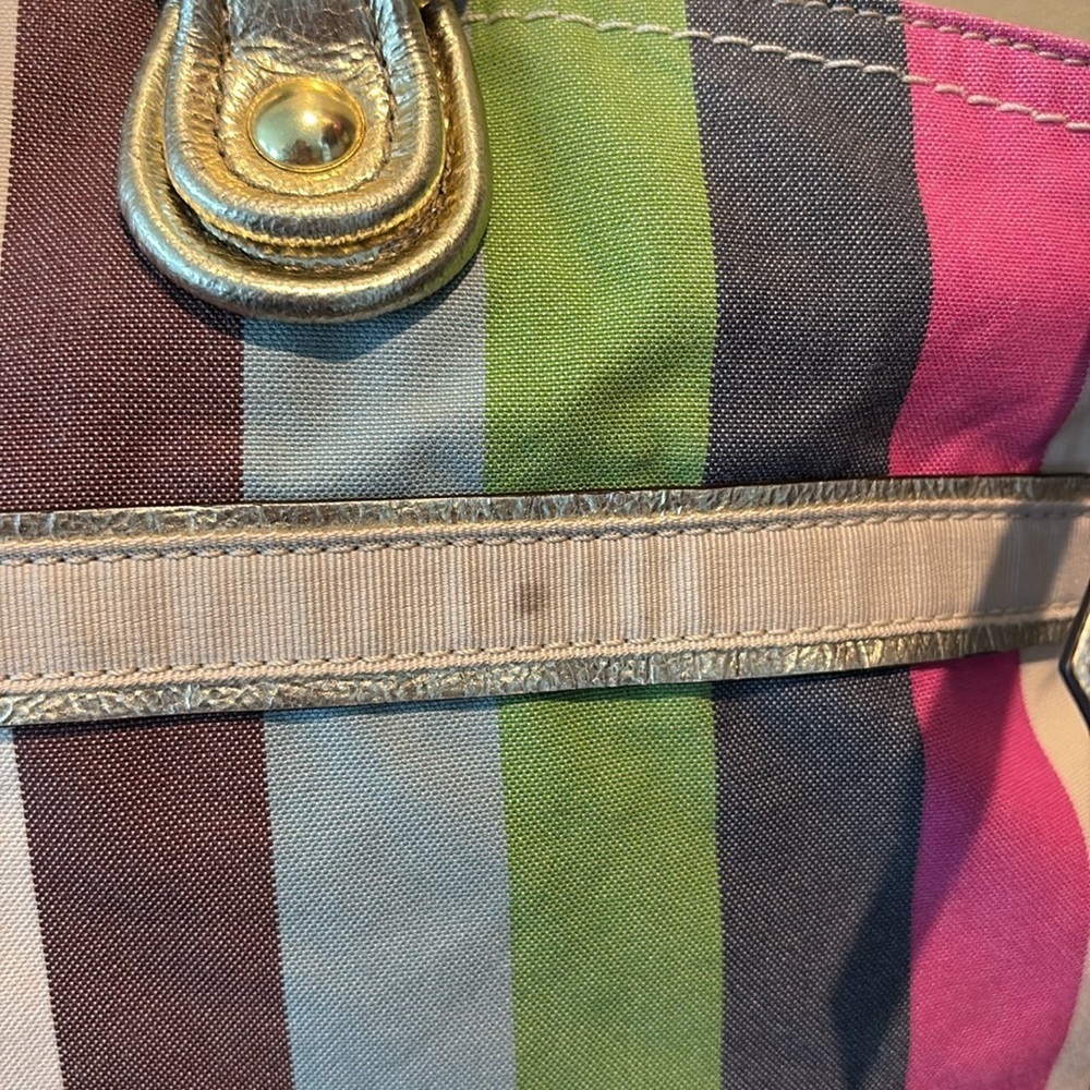 Coach  19026 poppy striped bag tote Crossbody/rhinestone chain add  gold leather - Picture 15 of 17